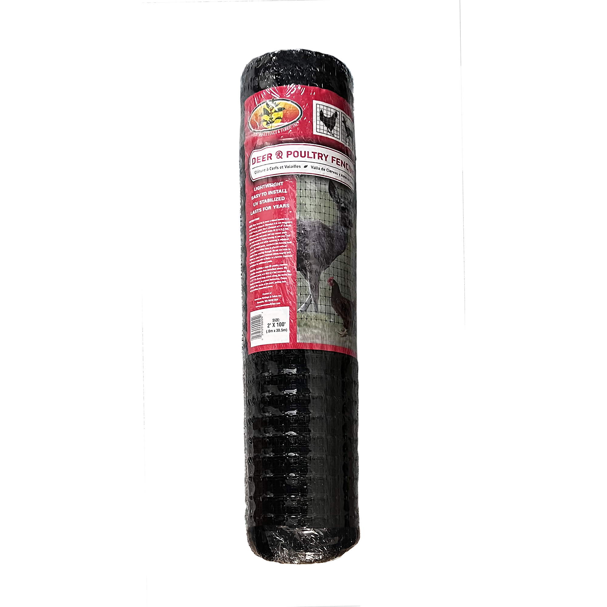American Nettings & Fabric Deer & Poultry Fencing — 2ft. x 100ft., Black Polypropylene, UV Stabilized, Model# 00224